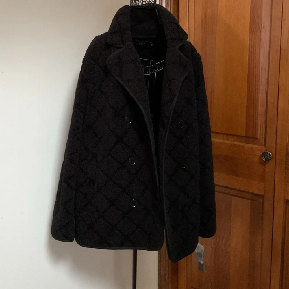 Lauren Ralph Lauren Faux Shearling Pea Coat - Black, Large, New - Picture 5 of 10